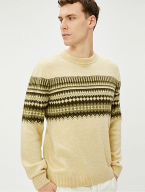 Koton Crew Neck Sweater Acrylic Blend Ethnic Pattern