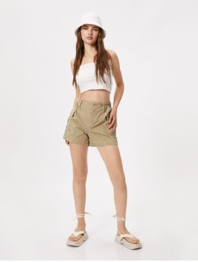 Koton Cargo Denim Shorts Pocket Detail High Waist Cotton