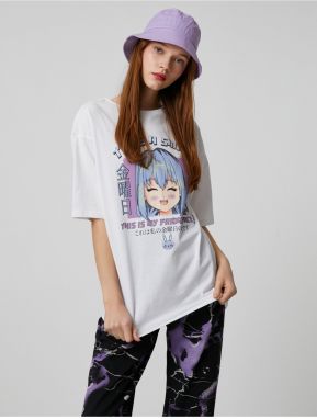 Koton Anime T-Shirt Oversize Short Sleeve Crew Neck Relaxed Fit