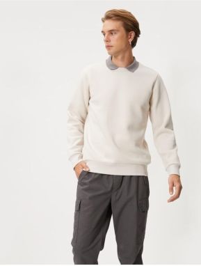 Koton Basic Sweatshirt Polo Collar Label Print Detail Ribbed.