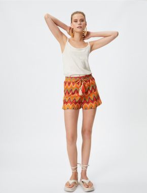 Koton Şahika Ercümen X Cotton - Tassel Detailed Mini Shorts with a Lace-Up Waist.