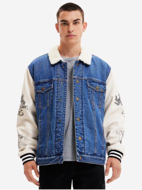 Desigual Wolf White and Blue Mens Denim Jacket - Men