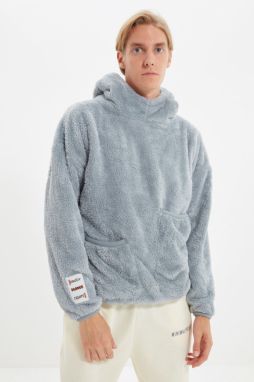 Trendyol Gray Unisex Oversize/Wide Cut Double Pocket Label Detailed Warm Plush Sweatshirt