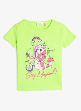 Koton Girls' Printed Neon Yellow T-shirt 3skg10163ak