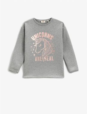 Koton Sweatshirt Long Sleeve Unicorn Printed Crew Neck