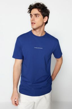 Trendyol Indigo Regular/Normal Fit 100% Cotton Minimal Text Printed T-Shirt