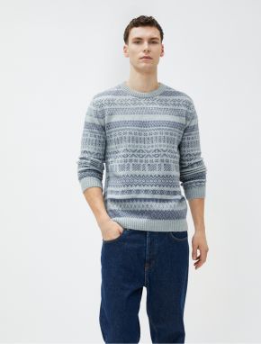 Koton Men's Blue Patterned Sweater