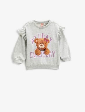 Koton Teddy Bear Printed Frilly Sweatshirt Long Sleeve Crew Neck