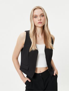 Koton V-Neck Vest with Clasps and Flap Pockets