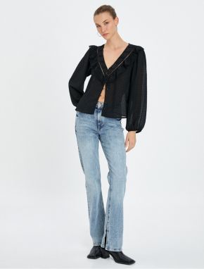 Koton Chiffon Shirt Balloon Sleeve V-Neck Frilly Buttoned