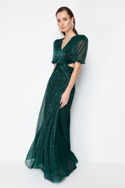 Trendyol Green Straight Fitted Knitted Long Evening & Graduation Dress