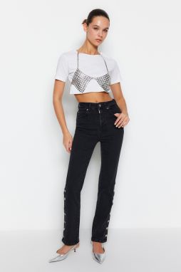 Trendyol Black Accessory Detail High Waist Straight Jeans