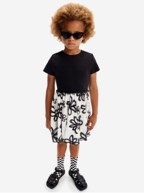 White and Black Girls' Floral Dress Desigual Bera - Girls