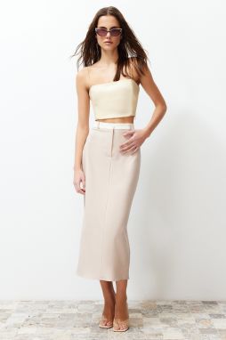 Trendyol Beige Waist Detailed Pencil Midi Woven Skirt