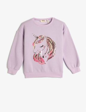 Koton Unicorn Sweatshirt Sequined Embroidered Rose Gold Crew Neck