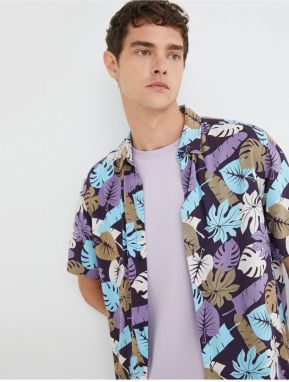 Koton Summer Shirt with a Floral Print Classic Collar Short Sleeved