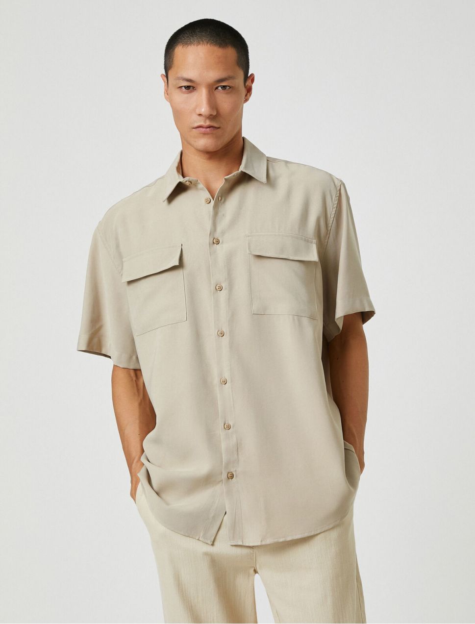 Koton Basic Shirt Classic Cuff Collar Short Sleeved Pocket Detailed.