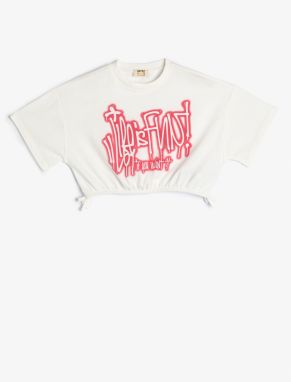 Koton Crop T-Shirt Motto Printed Short Sleeve Crew Neck Cotton