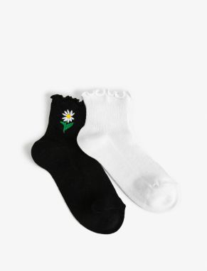 Koton Set of 2 Socks Floral Embroidered Cotton