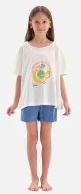 Dagi White Print Detailed Short Sleeve T-Shirt Shorts Pajama Set
