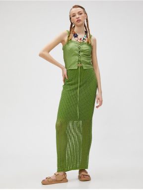 Koton Mesh Midi Skirt with Slits Lined