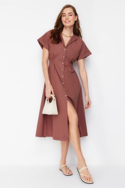 Trendyol Brown Waist Opening Midi Woven Shirt Dress