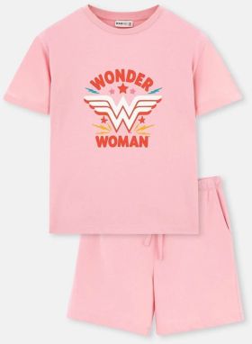 Dagi Pink Wonder Woman Printed Short Sleeve Shorts Pajamas Set