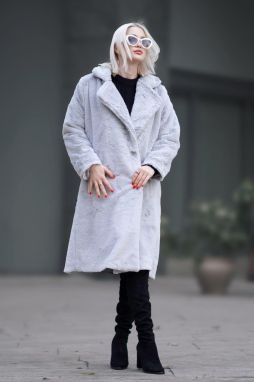 Madmext Gray Soft Textured Plush Coat