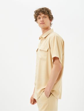 Koton Summer Shirt with Short Sleeves, Covered and Double Pocketed, Classic Collar with Button.