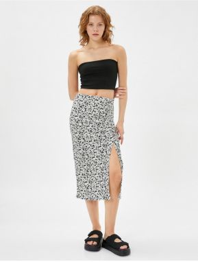 Koton Floral Midi Skirt with A-Line Slit