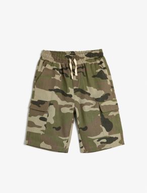 Koton Shorts Camouflage Patterned Side Pockets Tie Waist Cotton