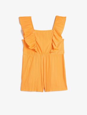 Koton Overalls Short Sleeveless Ruffled Pleated Square Collar