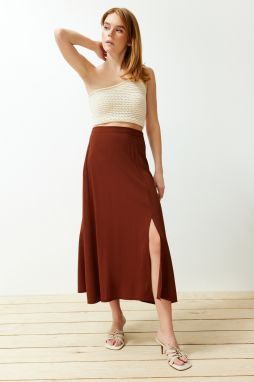 Trendyol Tile Textured Fabric Slit Detail Woven Midi Skirt
