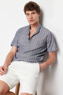 Trendyol Indigo Regular Fit Flam Cotton Striped Shirt