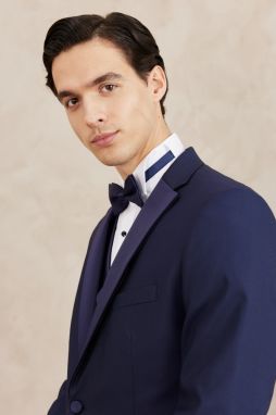 ALTINYILDIZ CLASSICS Men's Navy Blue Slim Fit Slim Fit Monocollar Patterned Vest Tuxedo Suit.