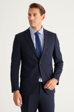 ALTINYILDIZ CLASSICS Men's Navy Blue Slim Fit Slim Fit Monocollar Suit.