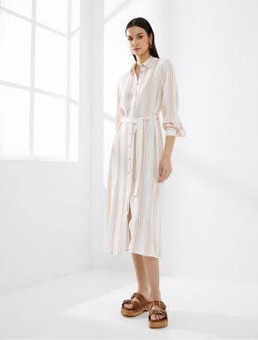 Koton Long Sleeve Belted Viscose Midi Shirt Dress