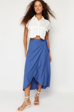 Trendyol Navy Blue Double-breasted Tie Detailed Midi Woven Skirt