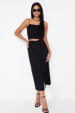 Trendyol Black Gathered Detail Elastic Midi Skirt