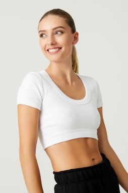 LOS OJOS x Melody White Cotton Ribbed Crop T-Shirt