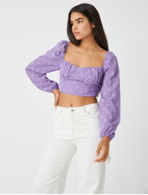 Koton Crop Blouse with Balloon Sleeves Textured