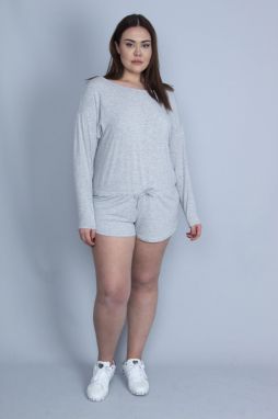 Şans Women's Plus Size Gray Waist Lace Detail Shorts Jumpsuit