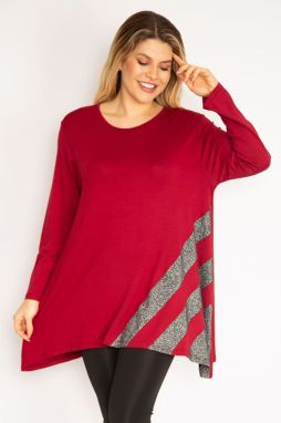 Şans Women's Plus Size Claret Red Shimmer Detailed Tunic