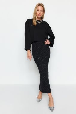 Trendyol Black Sticky Stone Midi Knitted Skirt