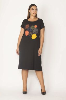 Şans Women's Plus Size Black Embroidered Viscose Dress