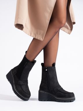 Black suede boots, Shelvt heeled ankle boots