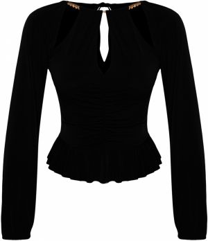 Trendyol Black Window/Cut Out Detailed Accessory Knitted Blouse