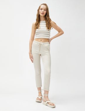 Koton Tie-Waist Trousers. Skinny Legs, Comfortable Cut. Textured.