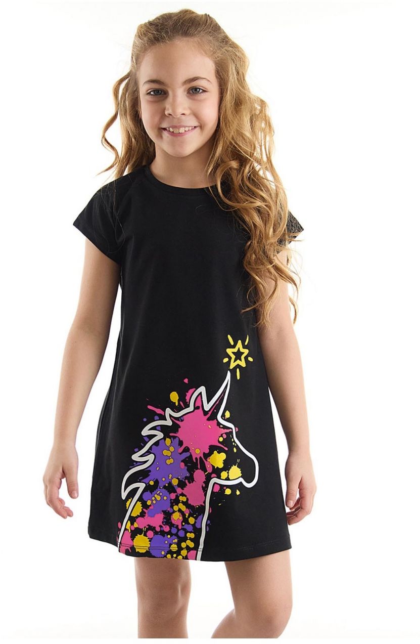 mshb&g Unicorn Splash Cotton Girl's Black Dress