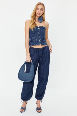 Trendyol Blue Stitching Detailed Strapless Denim Bustier